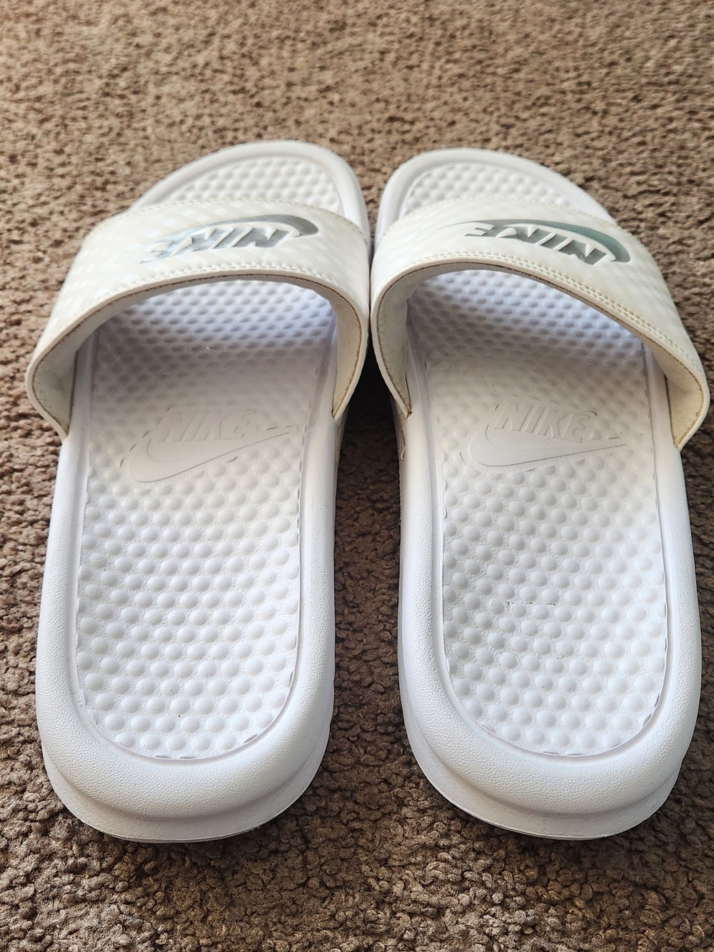 Nike White Slide Sandals with Raised Logo - Picture 2 of 3